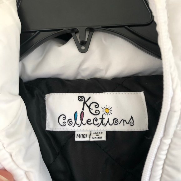 Girls White Puffy Coat with Fur on Hood - Picture 5 of 7